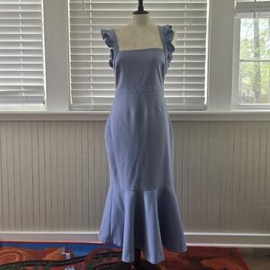 Light Blue Ruffle-Sleeve Midi Dress